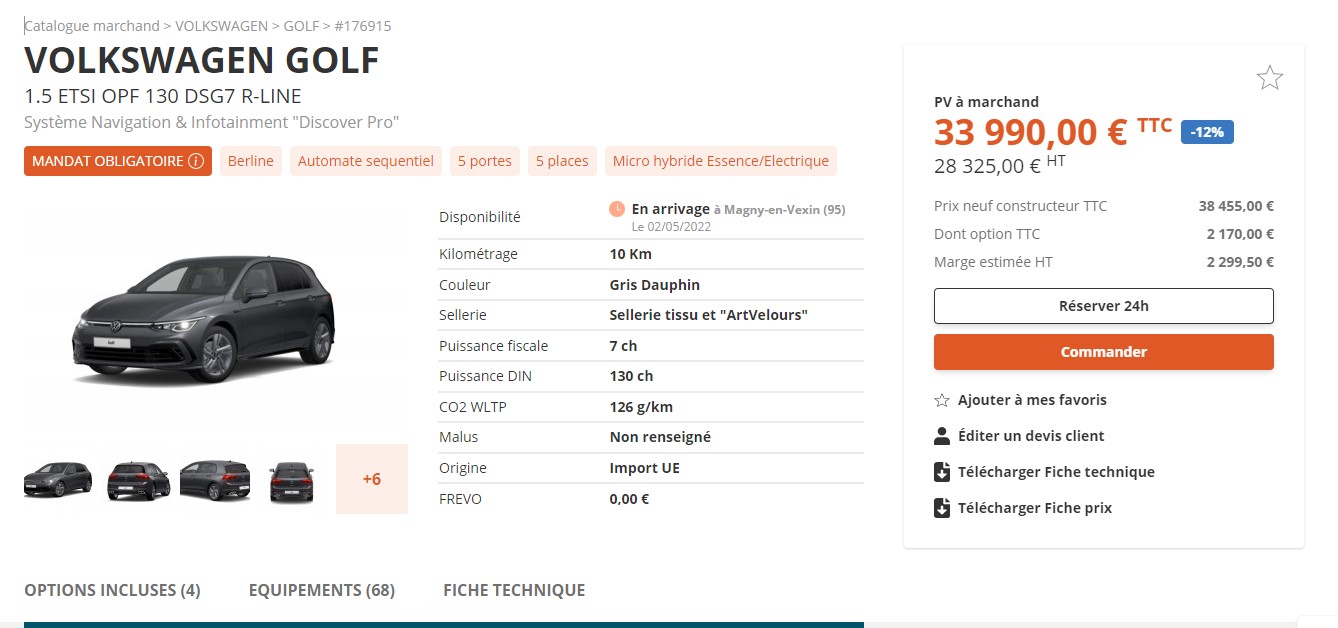 Mention mandat obligatoire à l'intérieur de la fiche produit